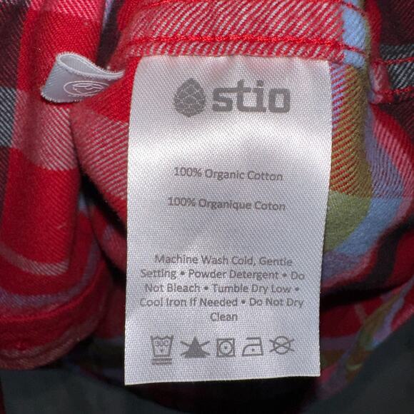 Stio Shirt Women Small Red Multi Plaid Organic Cotton Flannel Long Sleeve - Picture 7 of 11